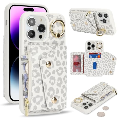 Lipvina für iPhone 14 Pro Max Hülle mit Kartenhalter Handyhülle mit Schlüsselanhänger Hülle geldbörse Leder Reißverschluss für Herren und Damen - Weißer Leopard Lipvina für iPhone 14 Pro Max Hülle mit Kartenhalter Handyhülle mit Schlüsselanhänger Hülle geldbörse Leder Reißverschluss für Herren und Damen - Weißer Leopard von Lipvina