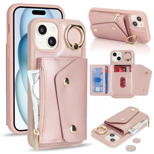 Lipvina für iPhone 15 Hülle mit Kartenhalter Handyhülle mit Schlüsselanhänger Hülle geldbörse Leder Reißverschluss für Herren und Damen - Roségold Lipvina für iPhone 15 Hülle mit Kartenhalter Handyhülle mit Schlüsselanhänger Hülle geldbörse Leder Reißverschluss für Herren und Damen - Roségold von Lipvina