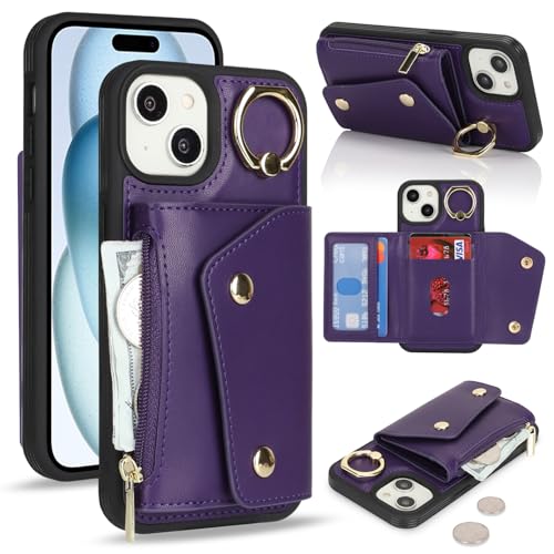 Lipvina für iPhone 15 Hülle mit Kartenhalter Handyhülle mit Schlüsselanhänger Hülle geldbörse Leder Reißverschluss für Herren und Damen - Tief Violett Lipvina für iPhone 15 Hülle mit Kartenhalter Handyhülle mit Schlüsselanhänger Hülle geldbörse Leder Reißverschluss für Herren und Damen - Tief Violett von Lipvina