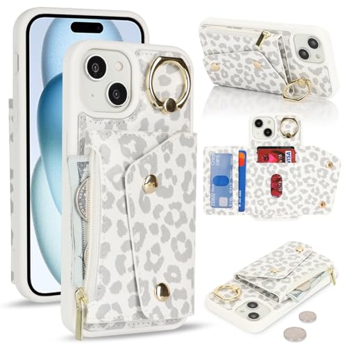 Lipvina für iPhone 15 Hülle mit Kartenhalter Handyhülle mit Schlüsselanhänger Hülle geldbörse Leder Reißverschluss für Herren und Damen - Weißer Leopard Lipvina für iPhone 15 Hülle mit Kartenhalter Handyhülle mit Schlüsselanhänger Hülle geldbörse Leder Reißverschluss für Herren und Damen - Weißer Leopard von Lipvina