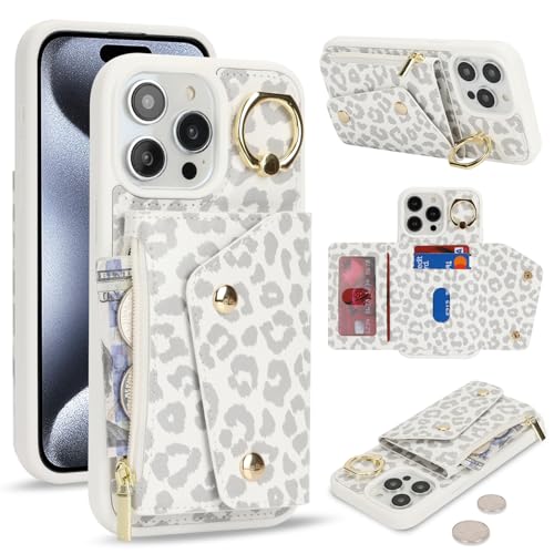 Lipvina für iPhone 15 Pro Hülle mit Kartenhalter Handyhülle mit Schlüsselanhänger Hülle geldbörse Leder Reißverschluss für Herren und Damen - Weißer Leopard Lipvina für iPhone 15 Pro Hülle mit Kartenhalter Handyhülle mit Schlüsselanhänger Hülle geldbörse Leder Reißverschluss für Herren und Damen - Weißer Leopard von Lipvina