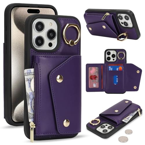 Lipvina für iPhone 15 Pro Max Hülle mit Kartenhalter Handyhülle mit Schlüsselanhänger Hülle geldbörse Leder Reißverschluss für Herren und Damen - Tief Violett Lipvina für iPhone 15 Pro Max Hülle mit Kartenhalter Handyhülle mit Schlüsselanhänger Hülle geldbörse Leder Reißverschluss für Herren und Damen - Tief Violett von Lipvina
