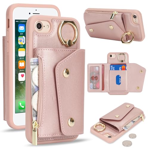 Lipvina für iPhone 7/8/SE2020/SE2022 Hülle mit Kartenhalter Handyhülle mit Schlüsselanhänger Hülle geldbörse Leder Reißverschluss für Herren und Damen - Roségold Lipvina für iPhone 7/8/SE2020/SE2022 Hülle mit Kartenhalter Handyhülle mit Schlüsselanhänger Hülle geldbörse Leder Reißverschluss für Herren und Damen - Roségold von Lipvina