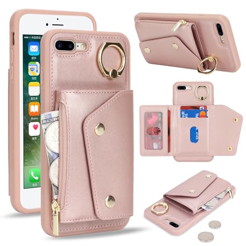 Lipvina für iPhone 7 Plus / 8 Plus Hülle mit Kartenhalter Handyhülle mit Schlüsselanhänger Hülle geldbörse Leder Reißverschluss für Herren und Damen - Roségold Lipvina für iPhone 7 Plus / 8 Plus Hülle mit Kartenhalter Handyhülle mit Schlüsselanhänger Hülle geldbörse Leder Reißverschluss für Herren und Damen - Roségold von Lipvina