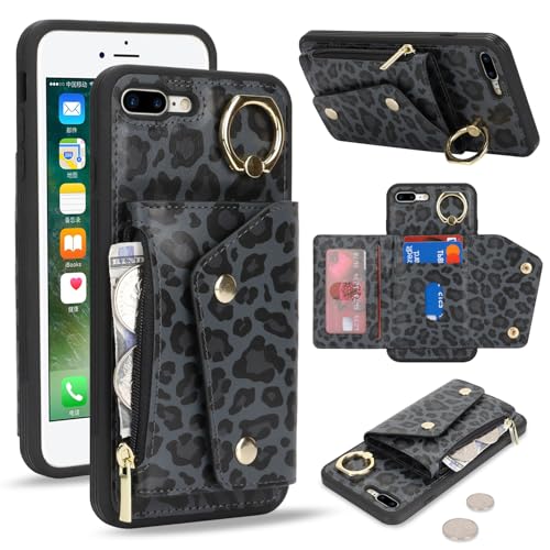 Lipvina für iPhone 7 Plus / 8 Plus Hülle mit Kartenhalter Handyhülle mit Schlüsselanhänger Hülle geldbörse Leder Reißverschluss für Herren und Damen - Schwarzer Leopard Lipvina für iPhone 7 Plus / 8 Plus Hülle mit Kartenhalter Handyhülle mit Schlüsselanhänger Hülle geldbörse Leder Reißverschluss für Herren und Damen - Schwarzer Leopard von Lipvina