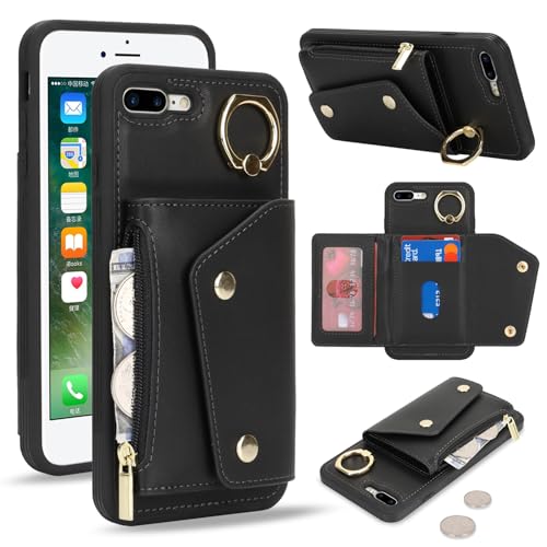Lipvina für iPhone 7 Plus / 8 Plus Hülle mit Kartenhalter Handyhülle mit Schlüsselanhänger Hülle geldbörse Leder Reißverschluss für Herren und Damen - Schwarzer Lipvina für iPhone 7 Plus / 8 Plus Hülle mit Kartenhalter Handyhülle mit Schlüsselanhänger Hülle geldbörse Leder Reißverschluss für Herren und Damen - Schwarzer von Lipvina