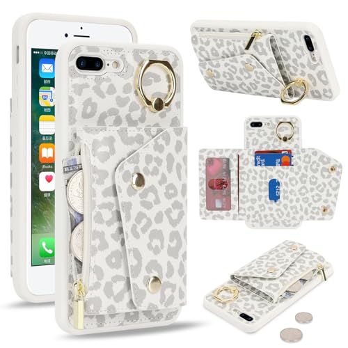 Lipvina für iPhone 7 Plus / 8 Plus Hülle mit Kartenhalter Handyhülle mit Schlüsselanhänger Hülle geldbörse Leder Reißverschluss für Herren und Damen - Weißer Leopard Lipvina für iPhone 7 Plus / 8 Plus Hülle mit Kartenhalter Handyhülle mit Schlüsselanhänger Hülle geldbörse Leder Reißverschluss für Herren und Damen - Weißer Leopard von Lipvina