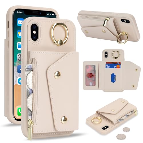 Lipvina für iPhone X/XS Hülle mit Kartenhalter Handyhülle mit Schlüsselanhänger Hülle geldbörse Leder Reißverschluss für Herren und Damen - Aprikose Lipvina für iPhone X/XS Hülle mit Kartenhalter Handyhülle mit Schlüsselanhänger Hülle geldbörse Leder Reißverschluss für Herren und Damen - Aprikose von Lipvina