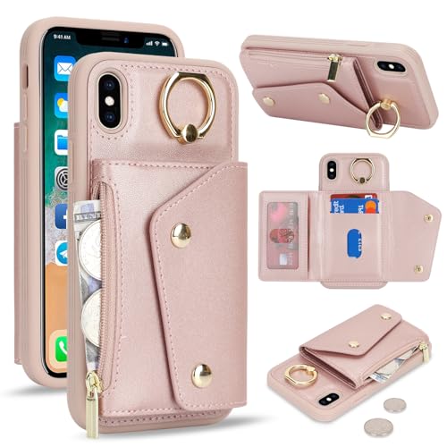 Lipvina für iPhone X/XS Hülle mit Kartenhalter Handyhülle mit Schlüsselanhänger Hülle geldbörse Leder Reißverschluss für Herren und Damen - Roségold Lipvina für iPhone X/XS Hülle mit Kartenhalter Handyhülle mit Schlüsselanhänger Hülle geldbörse Leder Reißverschluss für Herren und Damen - Roségold von Lipvina