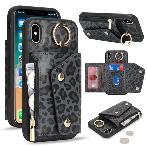 Lipvina für iPhone X/XS Hülle mit Kartenhalter Handyhülle mit Schlüsselanhänger Hülle geldbörse Leder Reißverschluss für Herren und Damen - Schwarzer Leopard Lipvina für iPhone X/XS Hülle mit Kartenhalter Handyhülle mit Schlüsselanhänger Hülle geldbörse Leder Reißverschluss für Herren und Damen - Schwarzer Leopard von Lipvina