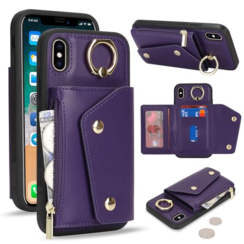 Lipvina für iPhone X/XS Hülle mit Kartenhalter Handyhülle mit Schlüsselanhänger Hülle geldbörse Leder Reißverschluss für Herren und Damen - Tief Violett Lipvina für iPhone X/XS Hülle mit Kartenhalter Handyhülle mit Schlüsselanhänger Hülle geldbörse Leder Reißverschluss für Herren und Damen - Tief Violett von Lipvina