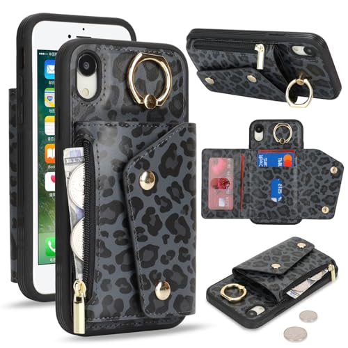 Lipvina für iPhone XR Hülle mit Kartenhalter Handyhülle mit Schlüsselanhänger Hülle geldbörse Leder Reißverschluss für Herren und Damen - Schwarzer Leopard Lipvina für iPhone XR Hülle mit Kartenhalter Handyhülle mit Schlüsselanhänger Hülle geldbörse Leder Reißverschluss für Herren und Damen - Schwarzer Leopard von Lipvina
