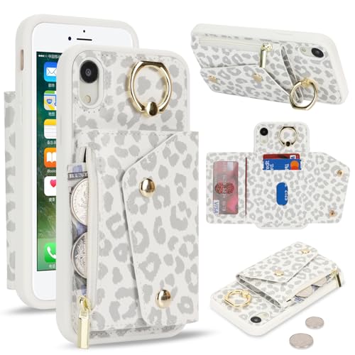 Lipvina für iPhone XR Hülle mit Kartenhalter Handyhülle mit Schlüsselanhänger Hülle geldbörse Leder Reißverschluss für Herren und Damen - Weißer Leopard Lipvina für iPhone XR Hülle mit Kartenhalter Handyhülle mit Schlüsselanhänger Hülle geldbörse Leder Reißverschluss für Herren und Damen - Weißer Leopard von Lipvina