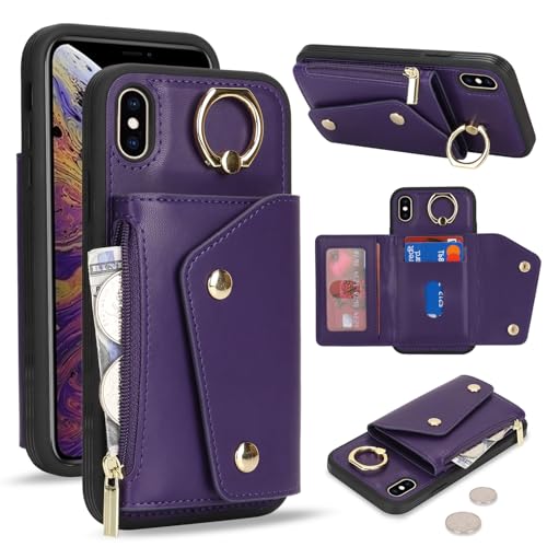 Lipvina für iPhone XS Max Hülle mit Kartenhalter Handyhülle mit Schlüsselanhänger Hülle geldbörse Leder Reißverschluss für Herren und Damen - Tief Violett Lipvina für iPhone XS Max Hülle mit Kartenhalter Handyhülle mit Schlüsselanhänger Hülle geldbörse Leder Reißverschluss für Herren und Damen - Tief Violett von Lipvina