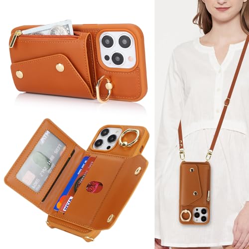 Lipvina Hülle für iPhone 13 Pro Max/12 Pro Max Hülle mit Band Kartenhalter handyhülle Hülle für iPhone 13 Pro Max/12 Pro Max mit Reißverschluss Band Ring Ständer Case für Frauen - Braun Lipvina Hülle für iPhone 13 Pro Max/12 Pro Max Hülle mit Band Kartenhalter handyhülle Hülle für iPhone 13 Pro Max/12 Pro Max mit Reißverschluss Band Ring Ständer Case für Frauen - Braun von Lipvina