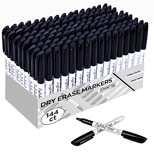 Liqinkol trocken abwischbare Marker, 144 Stück, schwarze Whiteboard-Marker, Keilspitze, geruchsarm, trocken abwischbar, Bürobedarf für Schule, Büro, Zuhause Liqinkol trocken abwischbare Marker, 144 Stück, schwarze Whiteboard-Marker, Keilspitze, geruchsarm, trocken abwischbar, Bürobedarf für Schule, Büro, Zuhause von LiqInkol