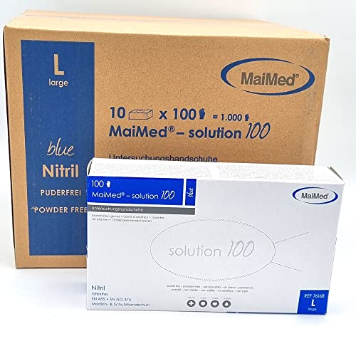 MaiMed Solution 100 Nitril-Handschuhe | Größe L | Puderfrei | Latexfrei | Blau-Violett | Beidhändig Tragbar | Lebensmittel und Medizinisch geeignet | Unsteril | 10 Boxen |1000 Stück (L) von Liquidküche