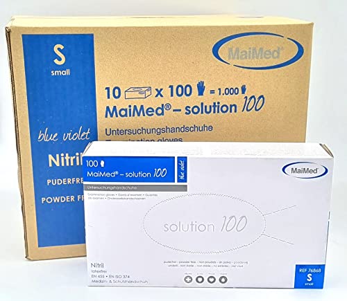 MaiMed Solution 100 Nitril-Handschuhe | Größe S | Puderfrei | Latexfrei | Blau-Violett | Beidhändig Tragbar | Lebensmittel und Medizinisch geeignet | Unsteril | 10 Boxen |1000 Stück (S) von Liquidküche