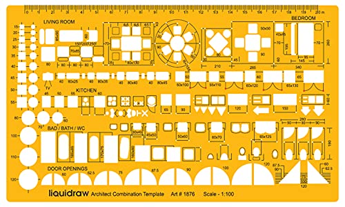 Liquidraw 1876 Maßstab 1:100 Architektonisches Lineal, Zeichnungsschablone, orange/transparent von Liquidraw