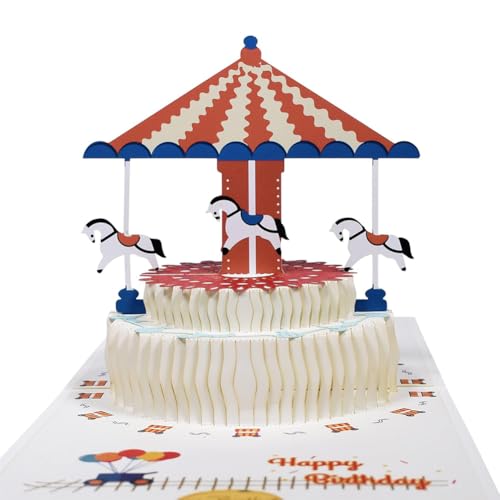 Lirener Happy Birthday Karte Karussell Design, Pop Up Geburtstagskarte, Happy Birthday Pop Up Karte, 3D Popup Bday Karten, Pop up Karten, handgefertigte 3D-Geburtstagsgrußkarte von Lirener