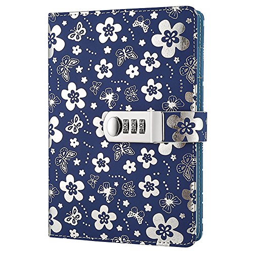 Lirener Retro PU Lederbuch Wieder Auffüllbar Tagebuch Notizbuch Notebook Skizzenbuch Journal Planer Organizer(Flora Muster), A5 Notebook Sketchbook Memo Tagebuch Mit Schloss Code Passwort, 210x145mm von Lirener