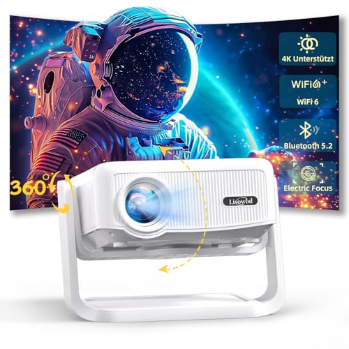 Beamer [Elektrischer Fokus und Auto Keystone] 4K Full HD 1080P Unterstützt,WiFi 6 und Bluetooth Mini Beamer, 300 Zoll, 360-Grad-Drehbar Beamer, Ideal für Heimkino und Outdoor, Kompatibel mit Handy,PC von Lisowod