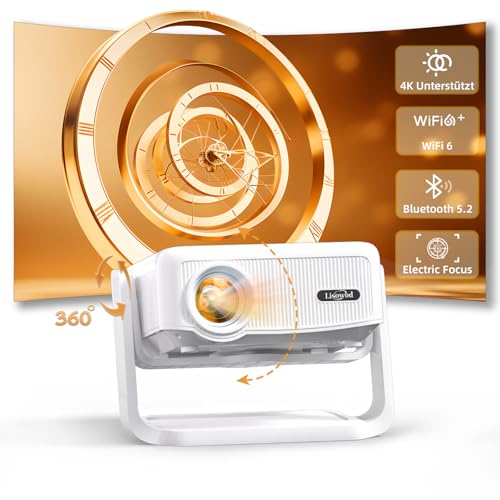 Beamer [Elektrischer Fokus und Auto Keystone] 4K Full HD 1080P Unterstützt,WiFi 6 und Bluetooth Mini Beamer, 300 Zoll, 360-Grad-Drehbar Beamer, Ideal für Heimkino und Outdoor, Kompatibel mit Handy,PC von Lisowod