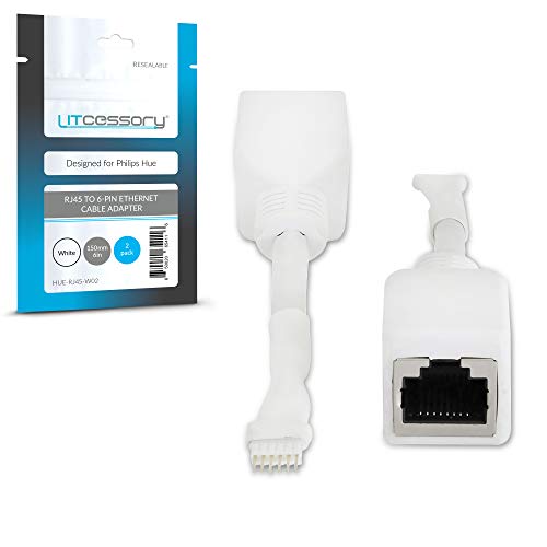 Litcessory RJ45 auf 6-Polig Ethernet-Adapter für Philips Hue Lightstrip Plus (2 Stück - Ein Paar, Weiß - MICRO 6-POLIG V4) von Litcessory