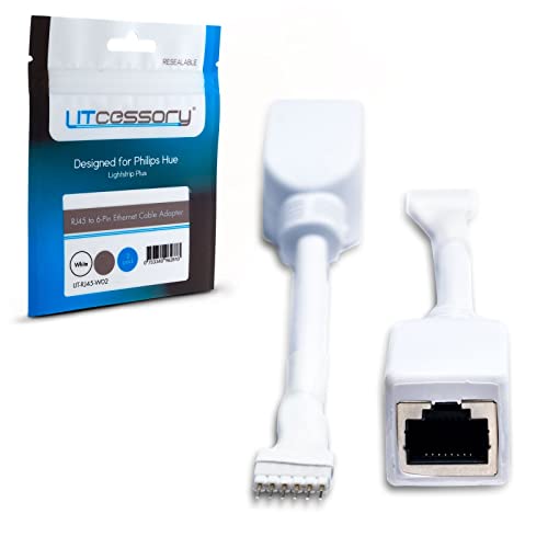 Litcessory RJ45 auf 6-Polig Ethernet-Adapter für Philips Hue Lightstrip Plus (2 Stück - Ein Paar, Weiß - STANDARD 6-POLIG V3) von Litcessory