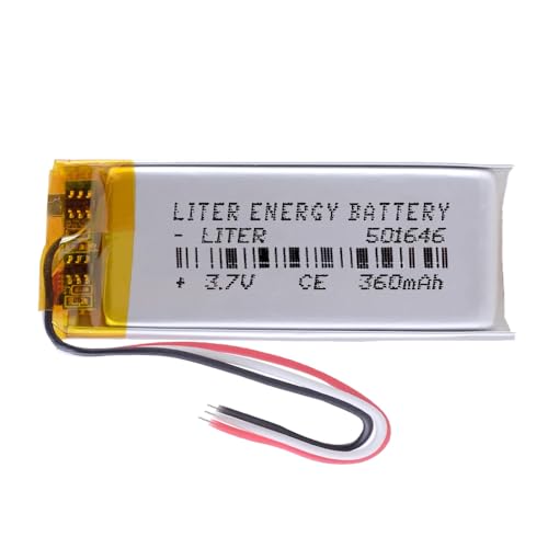 Akku 3 Batteriekabel 501646 LiPo 3.7V 360mAh 1.332Wh 1S 5C Liter Energy Battery Wiederaufladbar mit PCM Thermistor NTC für Elektronik - Nicht geeignet für Funksteuerung 48x16x5mm (3P|360mAh|501646) von Liter energy battery