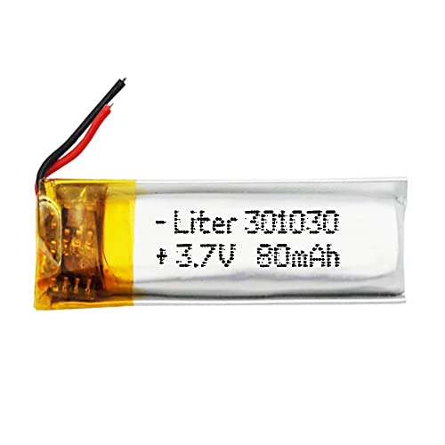 Batterie 301030 LiPo 3.7V 80mAh 0.296Wh 1S 5C Liter Energy Battery Akku für Elektronik Wiederaufladbar Handy Tragbar Video Licht Led GPS - Nicht geeignet für Funksteuerung 32x10x3mm (80mAh|301030) von Liter energy battery