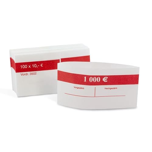 1000 Stück Geldbanderole Papier für: 20 x 10 € rot, Banderolen für Euro Geldscheine von Litfax