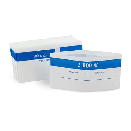 1000 Stück Geldbanderole Papier für: 20 x 20 € blau, Banderolen für Euro Geldscheine von Litfax