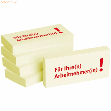 Litfax Haftnotizen 75x35mm gelb 'Für Ihre(n) Arbeitnehmer(in)!' VE = 5 von Litfax