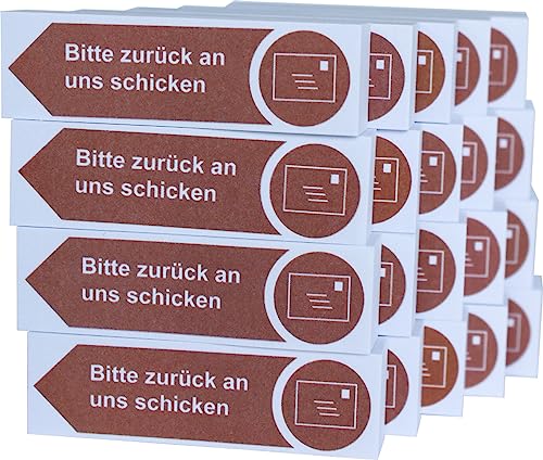 Litfax Haftnotizen Klebezettel "Bitte zurück an uns schicken", 20 Stück je 100 Blatt Sticky Notes – Post It Haftstreifen in Braun mit Pfeilrichtung nach links von Litfax