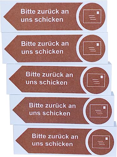 Litfax Haftnotizen Klebezettel "Bitte zurück an uns schicken", 5 Stück je 100 Blatt Sticky Notes – Post It Haftstreifen in Braun mit Pfeilrichtung nach links von Litfax