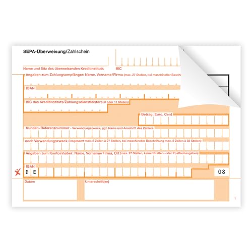 Litfax – SEPA Überweisung Zahlschein, Format: DIN A6, 2-fach mit Durchschlag, Leicht zu trennen, selbstdurchschreibend, SEPA-Zahlscheine Bankformulare (100 Stück) von Litfax