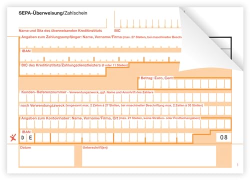 Litfax – SEPA Überweisung Zahlschein, Format: DIN A6, 2-fach mit Durchschlag, Leicht zu trennen, selbstdurchschreibend, SEPA-Zahlscheine Bankformulare (1000 Stück) von Litfax