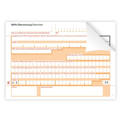 Litfax – SEPA Überweisung Zahlschein, Format: DIN A6, 2-fach mit Durchschlag, Leicht zu trennen, selbstdurchschreibend, SEPA-Zahlscheine Bankformulare (300 Stück) von Litfax