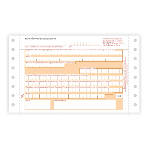 Litfax – SEPA Überweisung Zahlschein, Format: DIN A6, 2-fach mit Durchschlag, beidseitigem Führungslochrand, selbstdurchschreibend, SEPA-Zahlscheine Bankformulare (1000 Stück) von Litfax