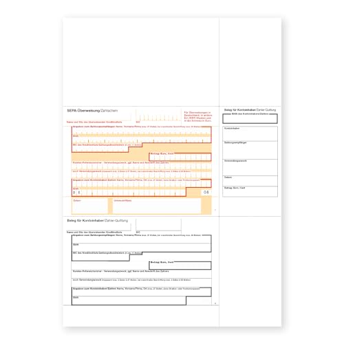Litfax – SEPA Überweisung Zahlschein für WinBanking, Format: DIN A4, Quittungs-Talon rechts, 1-fach ohne Durchschlag (100 Stück) von Litfax