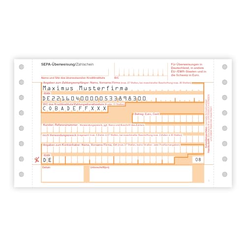 Litfax SEPA-Überweisung Zahlschein mit personalisiertem Überweisungsvordruck, 100 Stück - DIN A6, 2-fach mit Durchschlag, bedruckt mit Wunschtext, Führungslochrand - Bankneutral in Deutschland von Litfax