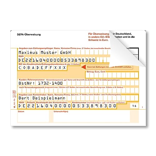 Litfax SEPA Überweisungsträger mit personalisiertem Überweisungsvordruck, 1000 Stück - DIN A6, 2-fach mit Durchschlag, Leicht zu trennen, selbstdurchschreibend - Bankneutral in Deutschland von Litfax