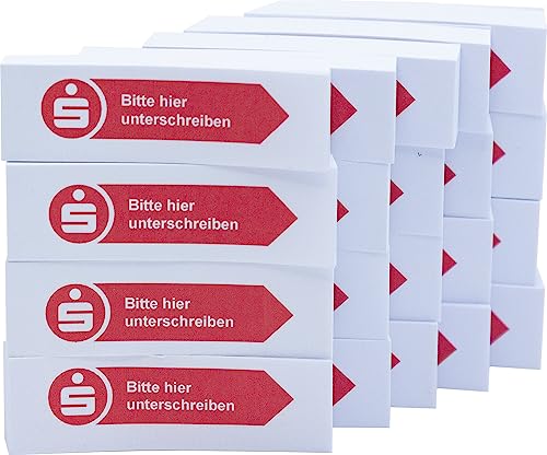 Litfax Sparkasse Haftnotizen "Bitte hier unterschreiben" Klebestreifen - 100 Blatt Sticky Notes je Block - Post It Haftstreifen (Sparkasse - Pfeil Rechts, 20er Blöcke) von Litfax