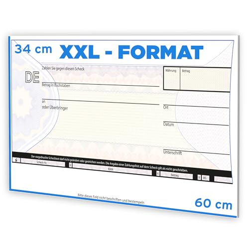 Litfax Spendenscheck XXL- Europa Bankenscheck, 60x34 cm (1er Pack) - Stärke 3mm - Flexibel beschreibbar - Witterungsbeständig - PR Scheck - Riesenscheck - für Veranstaltungen - Scheck Groß von Litfax