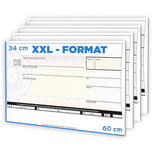 Litfax Spendenscheck XXL- Europa Bankenscheck, 60x34 cm (4er Pack) - Stärke 3mm - Flexibel beschreibbar - Witterungsbeständig - PR Scheck - Riesenscheck - für Veranstaltungen - Scheck Groß von Litfax
