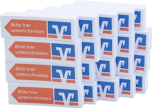 Litfax VR Haftnotizen "Bitte hier unterschreiben" mit Volksbank Raiffeisenbank Klebestreifen - 100 Blatt Sticky Notes je Block - Post It Haftstreifen (VR Bank - Orange - Pfeil Links, 20er Blöcke) von Litfax
