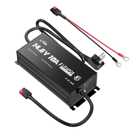 LiTime IP67 Wasserdichtes Batterieladegerät 14.6V 10A, AC-DC Lithium LiFePO4 Batterieladegerät mit Intelligenter 0V-Ladefunktion, Anderson Stecker, LED Anzeige Kompatibel von Litime