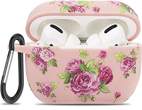 Airpod Pro Case Soft Silikon - LitoDream Case Cover Flexible Skin für Apple AirPods Pro Charging Case Damen Mädchen Schutzhülle mit Schlüsselanhänger (Rosa/Blume) von LitoDream