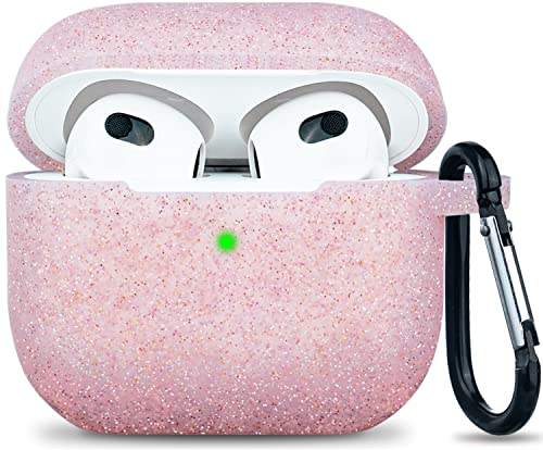 LitoDream Glitzer Airpods 3 Hülle aus Silikon, für Airpods 3. Generation 2021, weiches Gummi, Skin für Apple AirPods 3 mit Schlüsselanhänger, glitzerndes Roségold von LitoDream